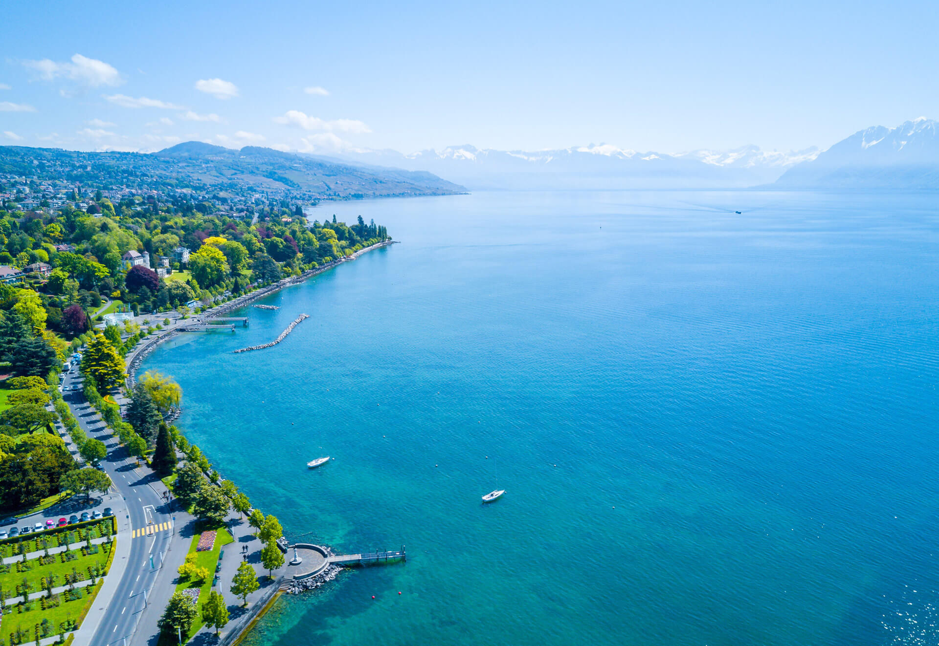 Amazing Aerial Panorama of Ouchy Waterfront in Lausanne